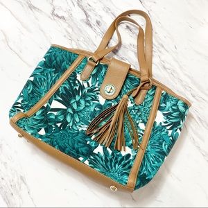 Isaac Mizrahi Green Floral Tassel Shoulder Bag